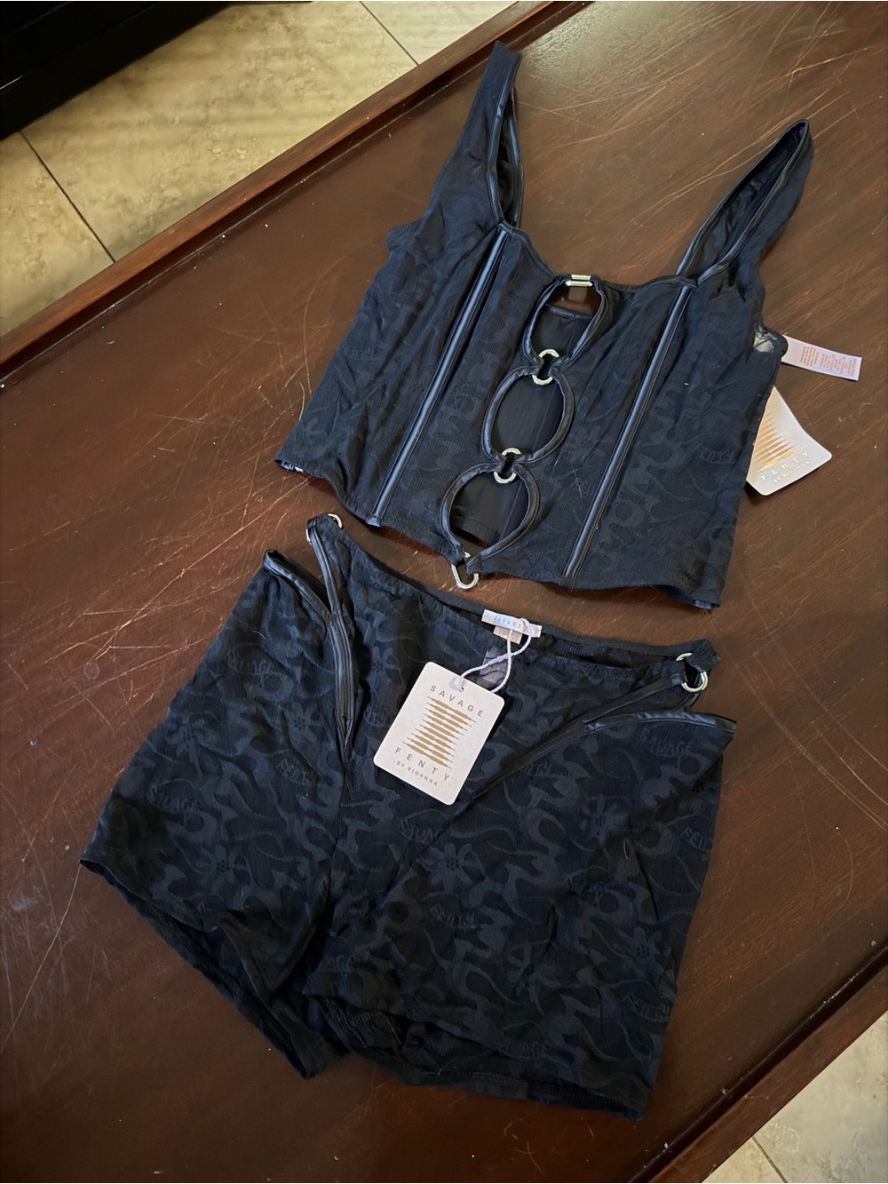 NWT Savage X Fenty Lace Lingerie Crop Top & Shorts Set